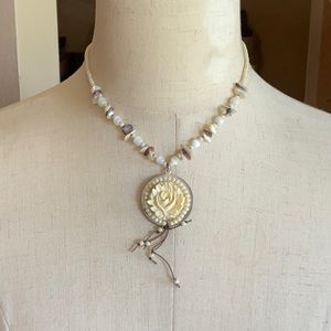EXPRESS Cream & Brown Stone Flower Necklace, Preowned